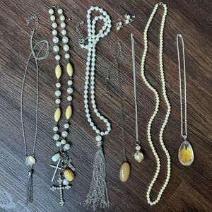 Vintage 9-Piece Jewelry Lot Cross & Pearl Theme Necklaces & Earrings Silver Tone